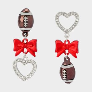 FOOTBALL BOW DROP EARRINGS RED