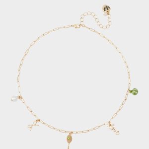 TENNIS RACQUET FRONTAL NECKLACE GREEN