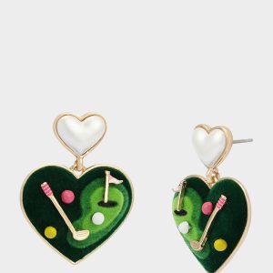 HEART GOLF DOUBLE DROP EARRINGS GREEN