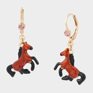 HORSE LEVER BACK EARRING BROWN