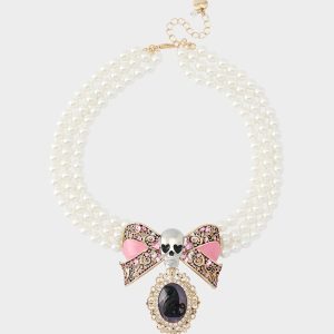 BLACK CAT TORSADE NECKLACE PEARL