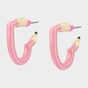 HEART PENCIL HUGGIE EARRING PINK
