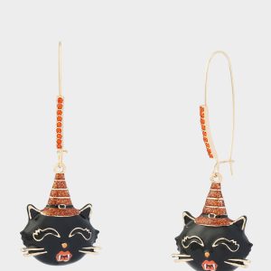 WITCHY CAT SHEPHERD HOOK EARRING BLACK