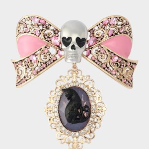 BOW SKULL BROOCH PINK