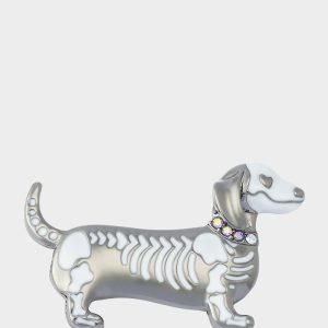 SKELETON DACHSHUND BROOCH SILVER