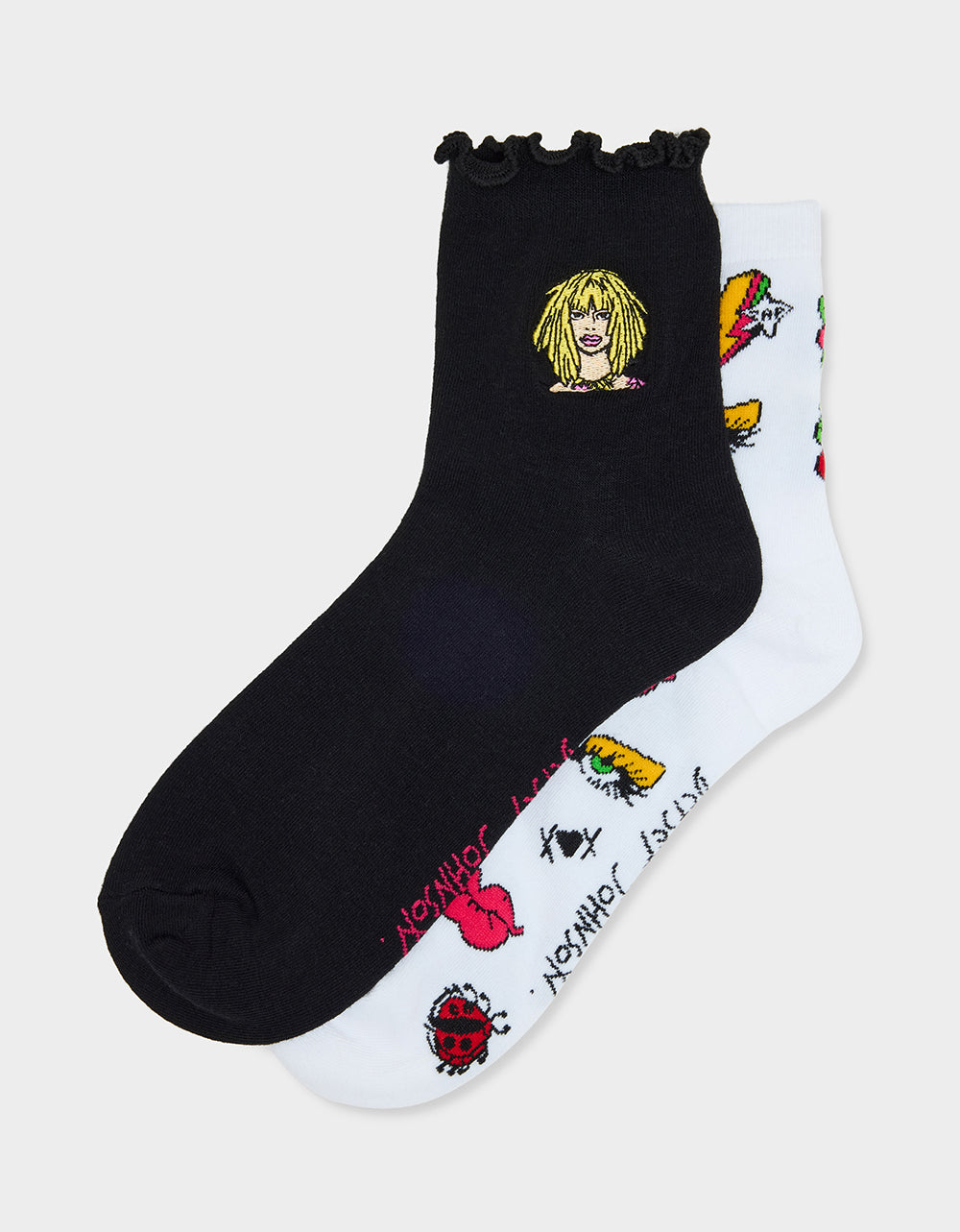 2-PACK EMBROIDERED CREW SOCK BLACK MULTI
