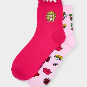2-PACK EMBROIDERED CREW SOCK PINK MULTI