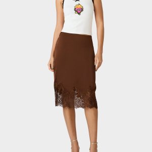 LACE SLIP SKIRT BROWN