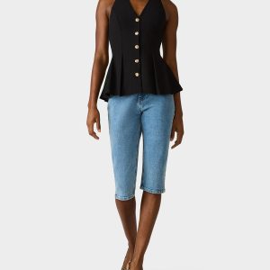 BUTTERCUP BUTTON TOP BLACK