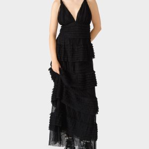TIERED TULLE GOWN BLACK