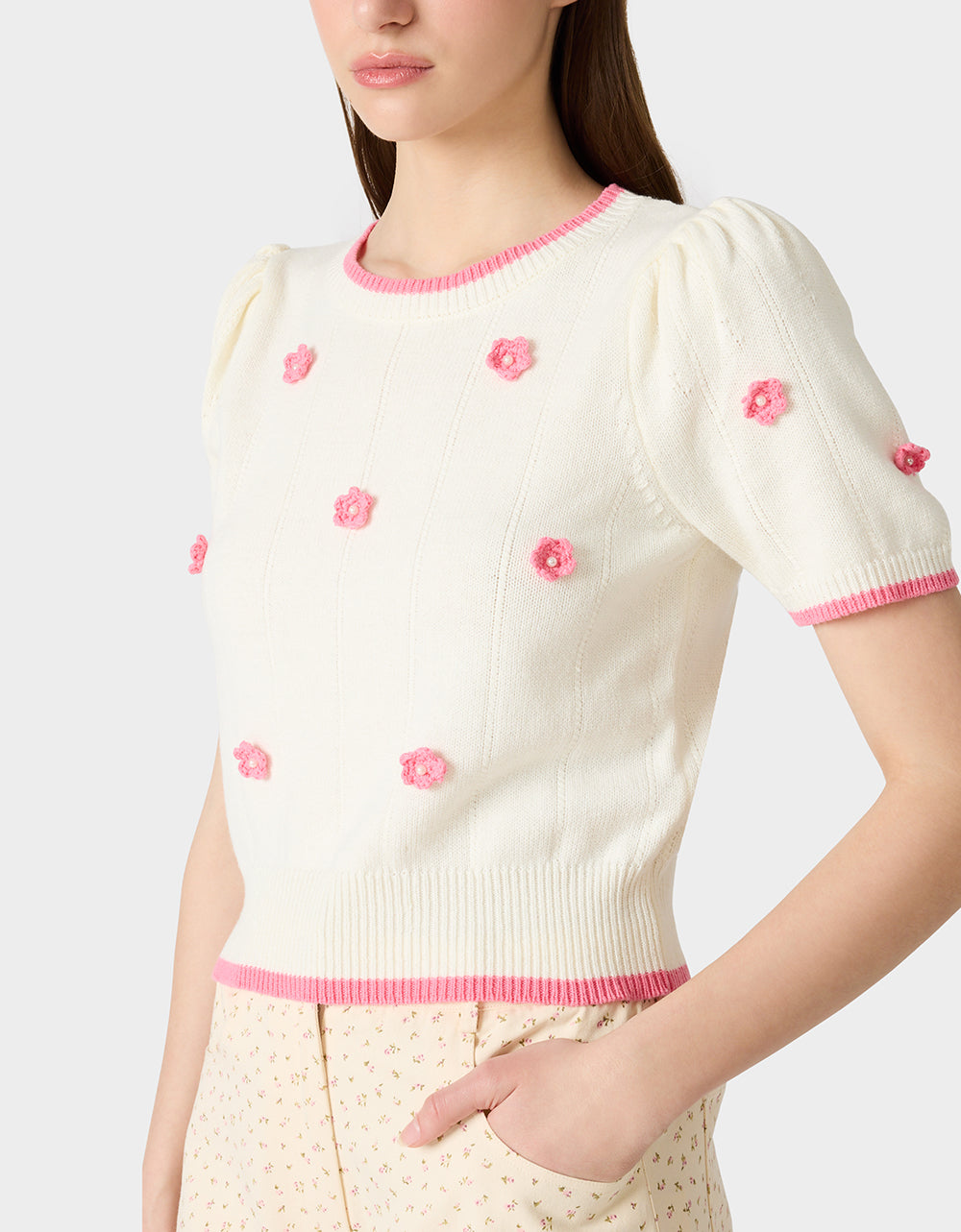 PETAL POP KNIT TOP OFF WHITE - Image 3