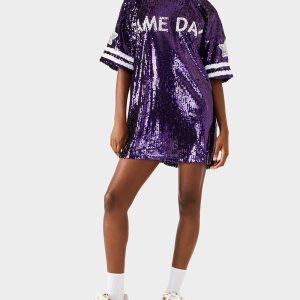 GAME DAY JERSEY SEQUIN DRESS PURPLE