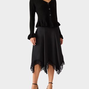 LACE SLIP MIDI SKIRT BLACK