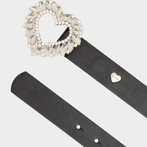 RHINESTONE HEART BUCKLE BELT 30MM BLACK