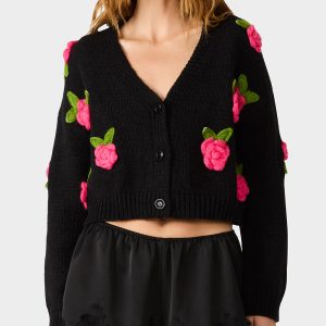 ROSETTE CARDIGAN BLACK PINK