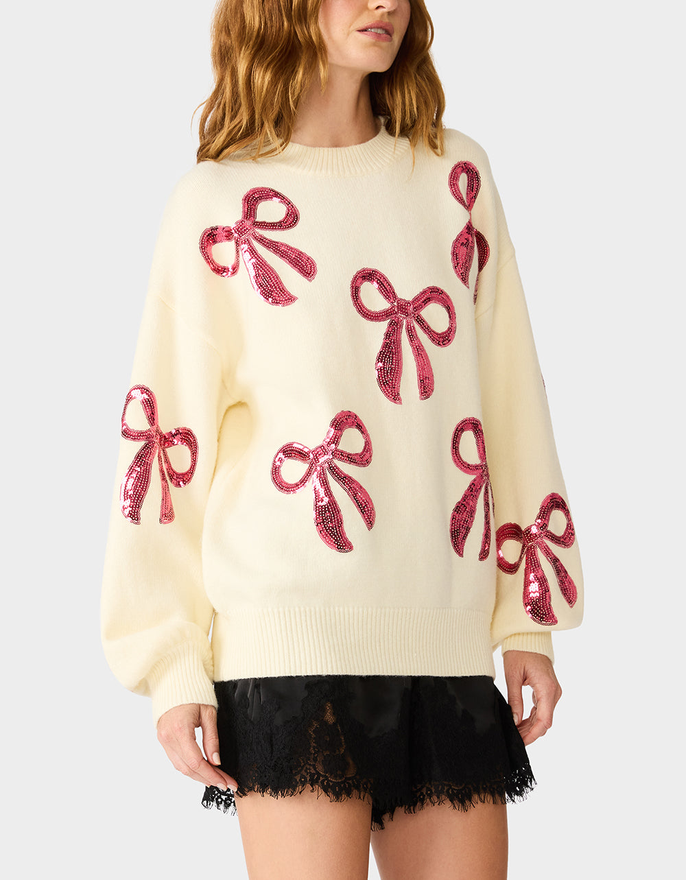 SEQUIN BOW SWEATER CREAM - Image 3