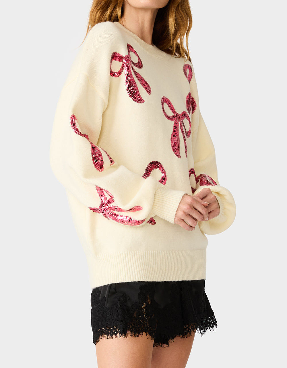 SEQUIN BOW SWEATER CREAM - Image 5