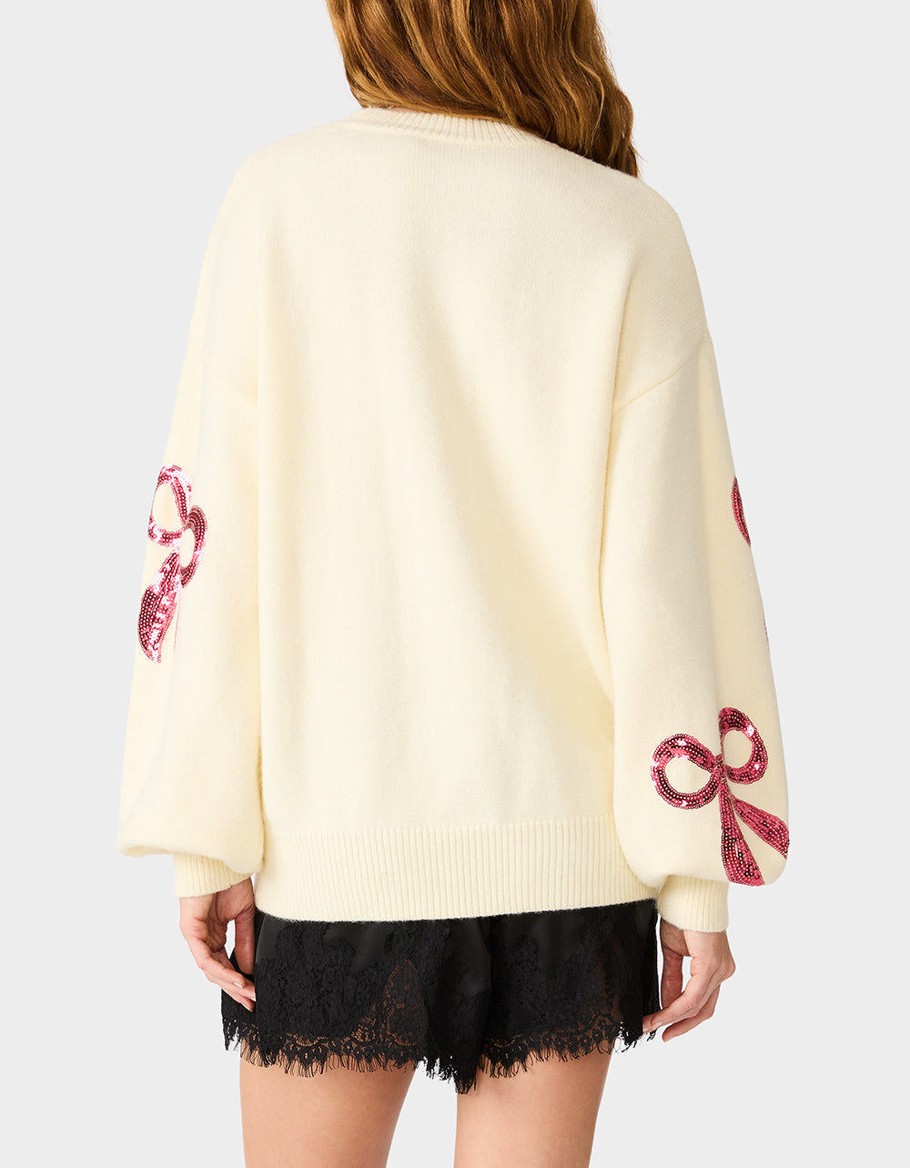 SEQUIN BOW SWEATER CREAM - Image 4